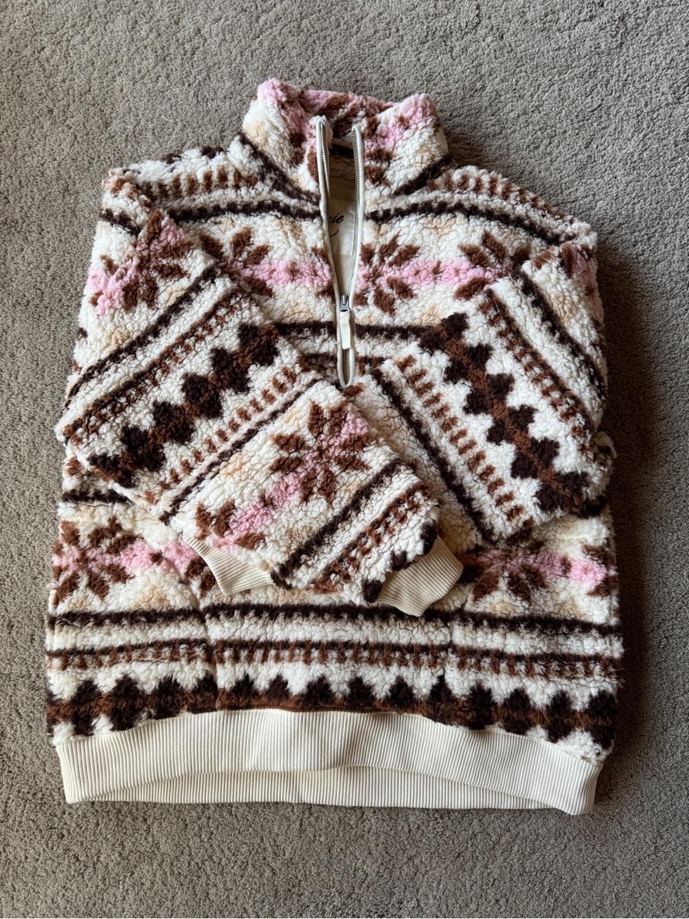 NWT Aerie Cream Sherpa Half-Zip Pullover